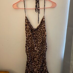 SHEIN Leopard Print Backless Dress - Brown